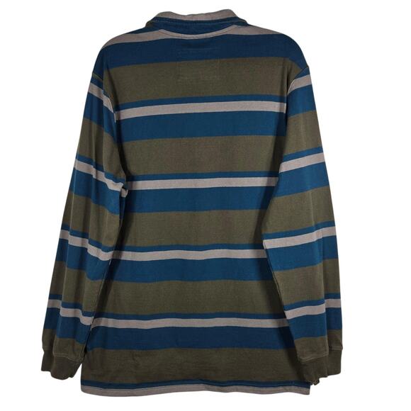 L.L. Bean Rugby Shirt Men M Blue Tan Stripe Heavyweight Cotton Vintage Style - Picture 7 of 12